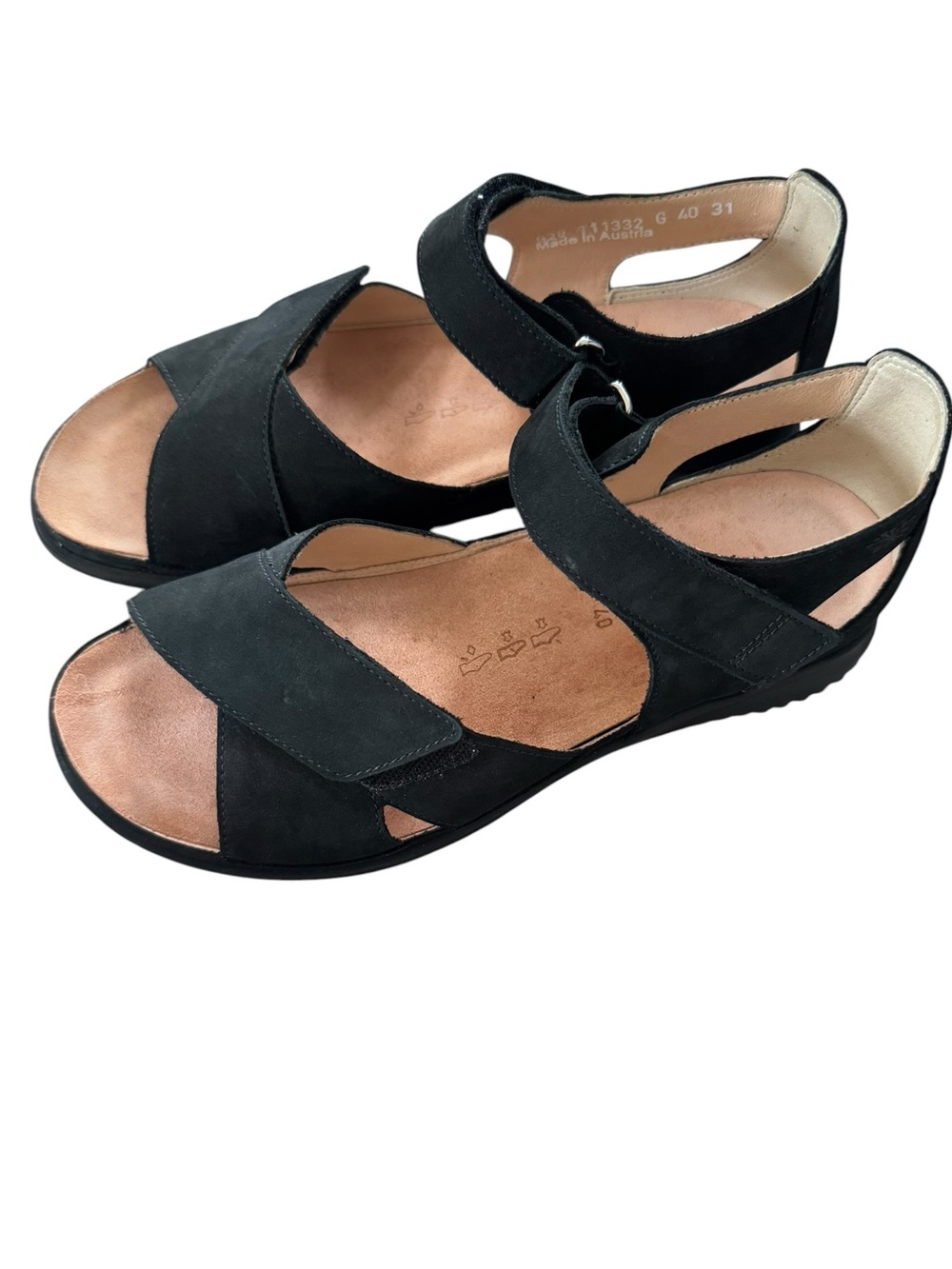 Hartjes Black Leather Sandals Size 40 US 9 Breeze Romer Comfort Hook and Loop